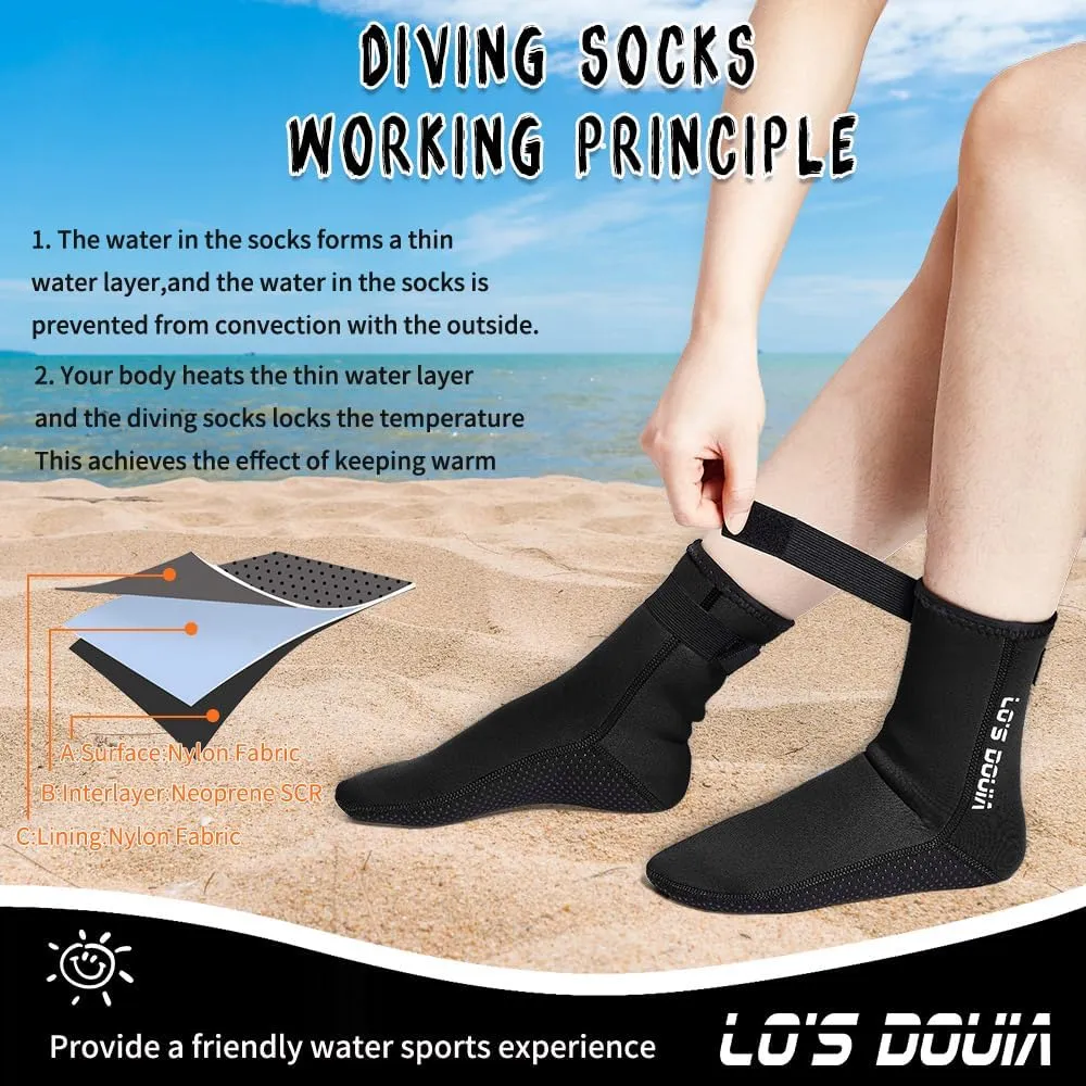 Lo's Douia Neoprene Water Socks 3mm, Sand Proof Beach Volleyball Socks Diving Boots for Outdoor Water Sports