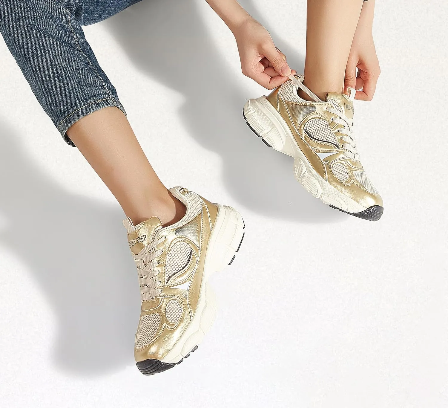 LUCKY STEP Women's Running Shoe Platform Chunky Walking Sneakers Breathable Mesh Comfy Lightweight Fashion Casual Tennis Dad Shoes
