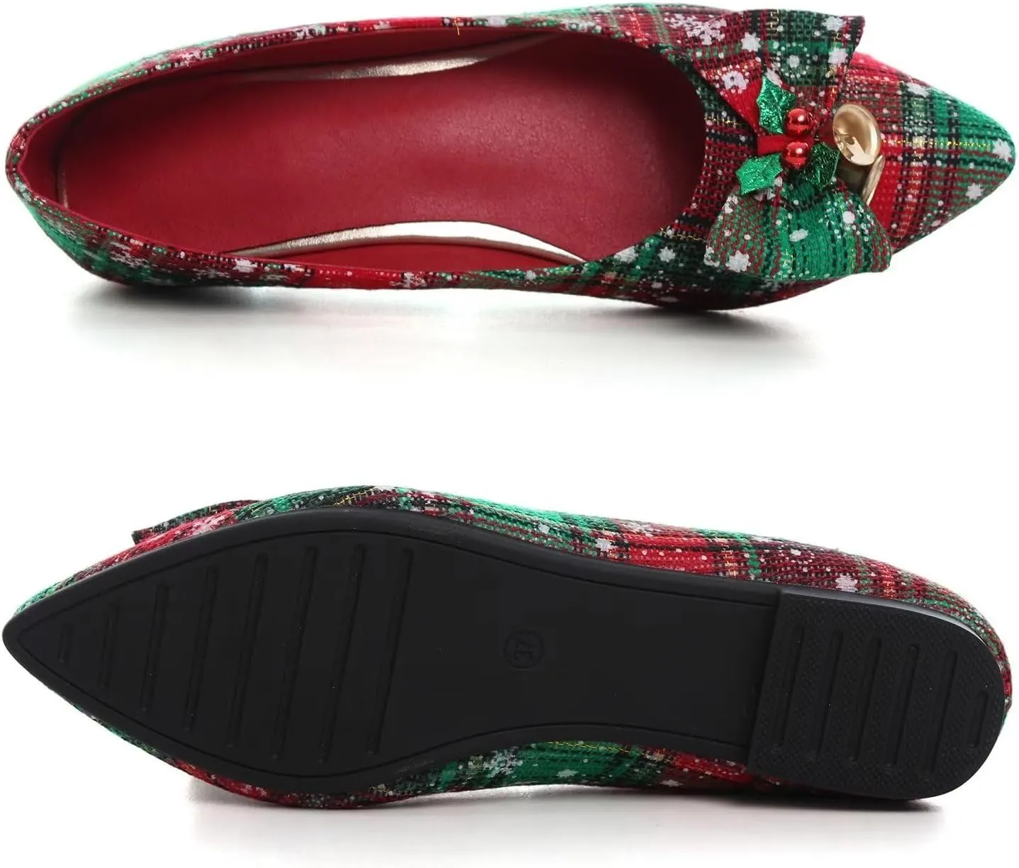 LUXINYU Christmas Shoes Plaid Snowflake Flat Shoes Women's Shallow Ballet Flats Comfortable Slip On Loafers Large Size