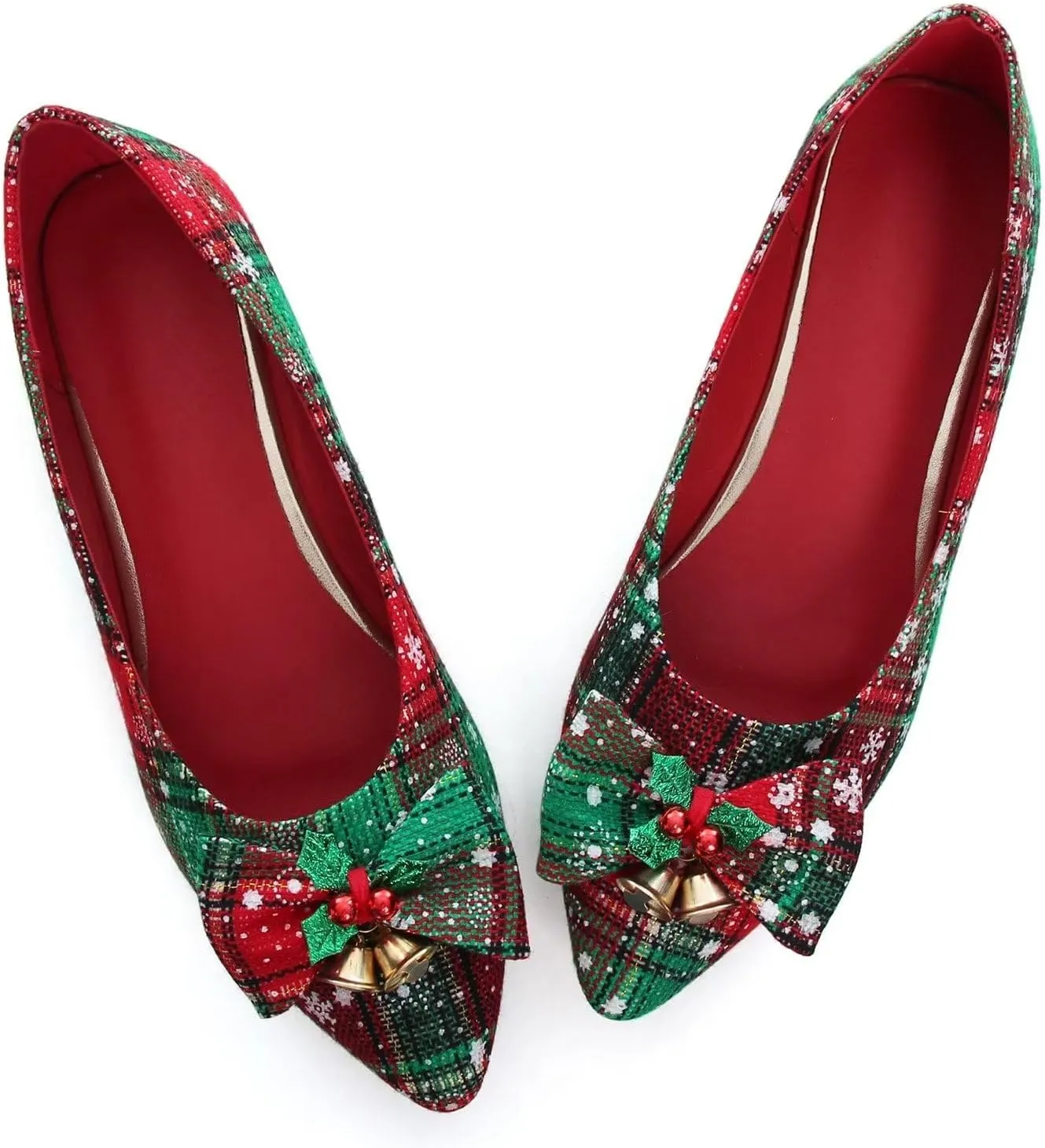 LUXINYU Christmas Shoes Plaid Snowflake Flat Shoes Women's Shallow Ballet Flats Comfortable Slip On Loafers Large Size
