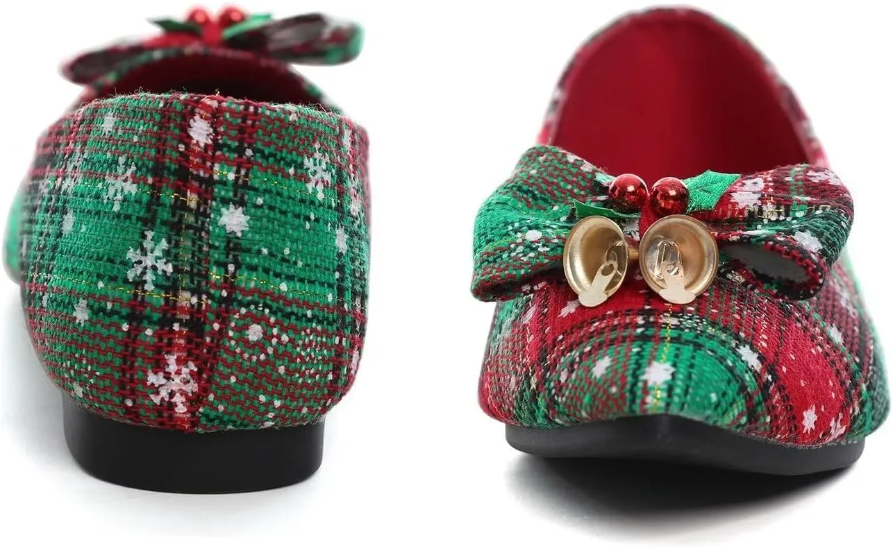 LUXINYU Christmas Shoes Plaid Snowflake Flat Shoes Women's Shallow Ballet Flats Comfortable Slip On Loafers Large Size