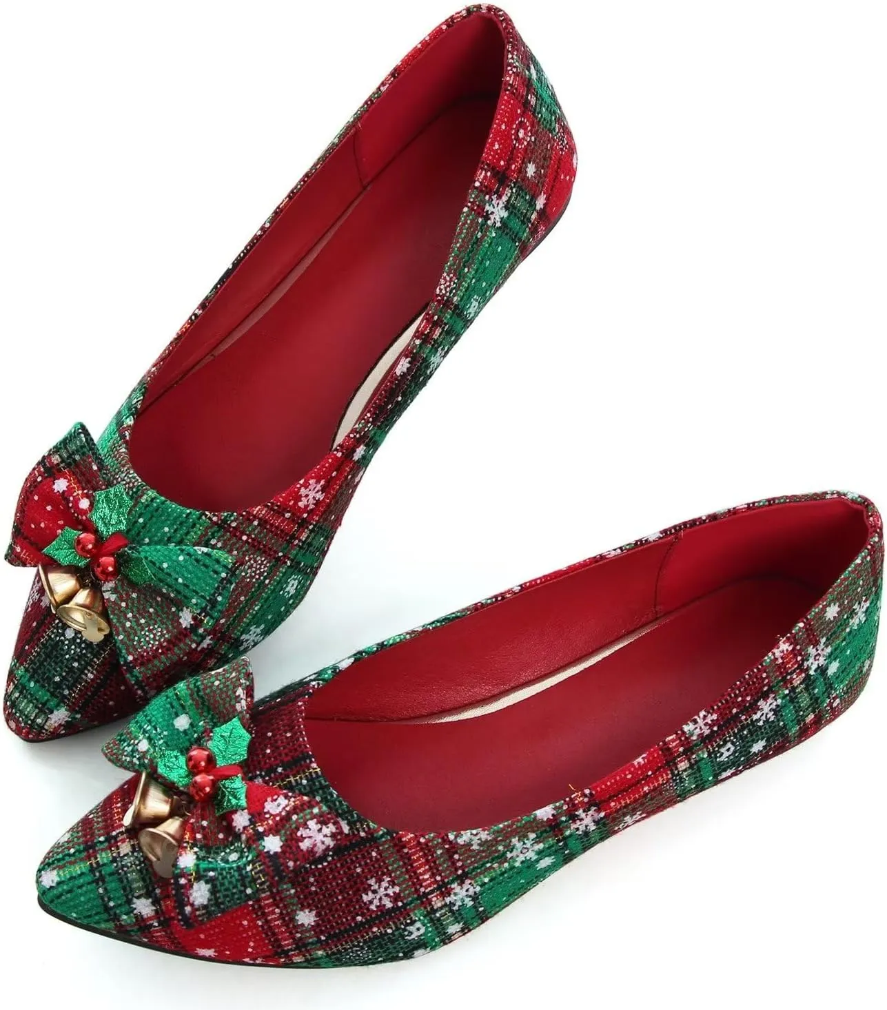 LUXINYU Christmas Shoes Plaid Snowflake Flat Shoes Women's Shallow Ballet Flats Comfortable Slip On Loafers Large Size
