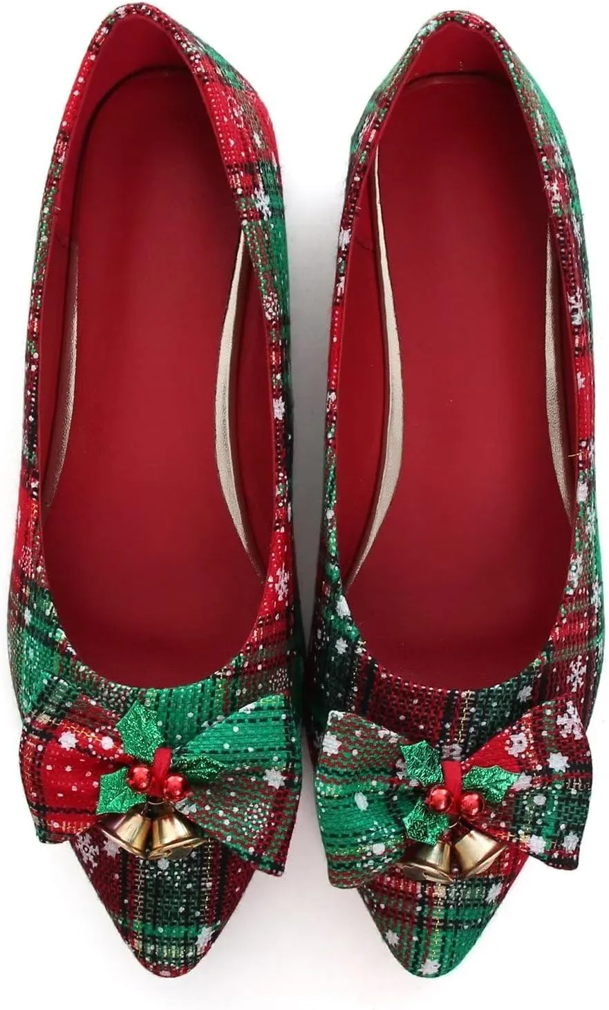 LUXINYU Christmas Shoes Plaid Snowflake Flat Shoes Women's Shallow Ballet Flats Comfortable Slip On Loafers Large Size