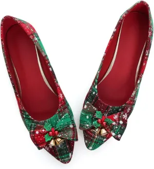 LUXINYU Christmas Shoes Plaid Snowflake Flat Shoes Women's Shallow Ballet Flats Comfortable Slip On Loafers Large Size