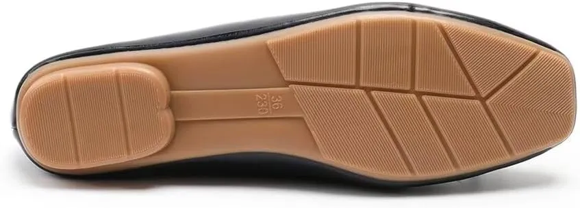 LUXINYU Women Flats Shoes Bow Square Toe Ballet Flats Slip on Matte Patent Leather Low Heel Office Work Shoes Driving Flats