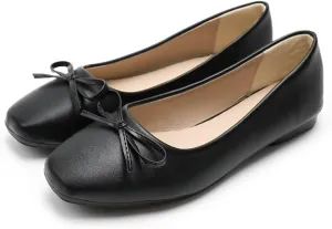 LUXINYU Women Flats Shoes Bow Square Toe Ballet Flats Slip on Matte Patent Leather Low Heel Office Work Shoes Driving Flats