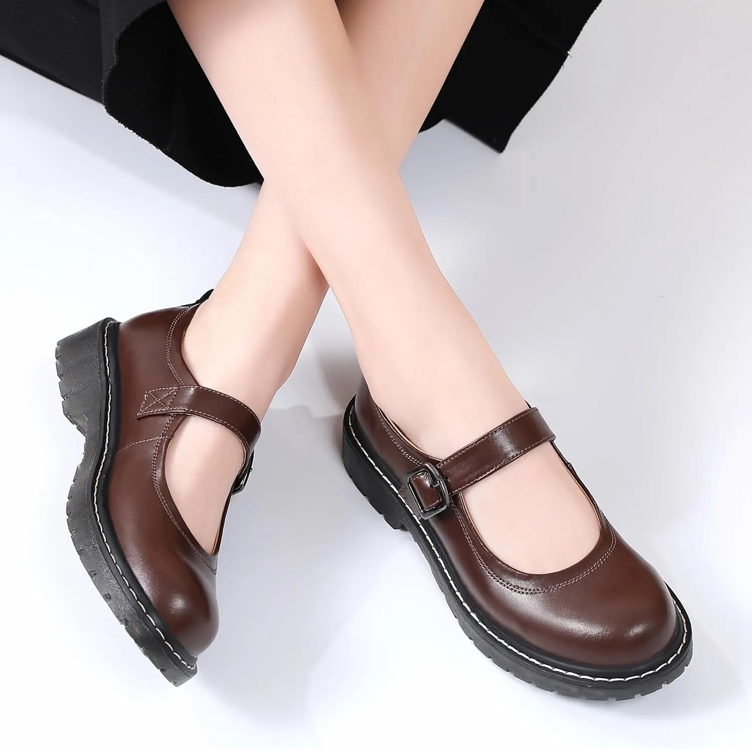 Mary Jane Shoes Women Mary Janes for Women Flats Oxford Round Toe Non-Slip Casual Shoes Comfortable Dress Shoes Cute School Shoes for Teen Girls Womens Ladies