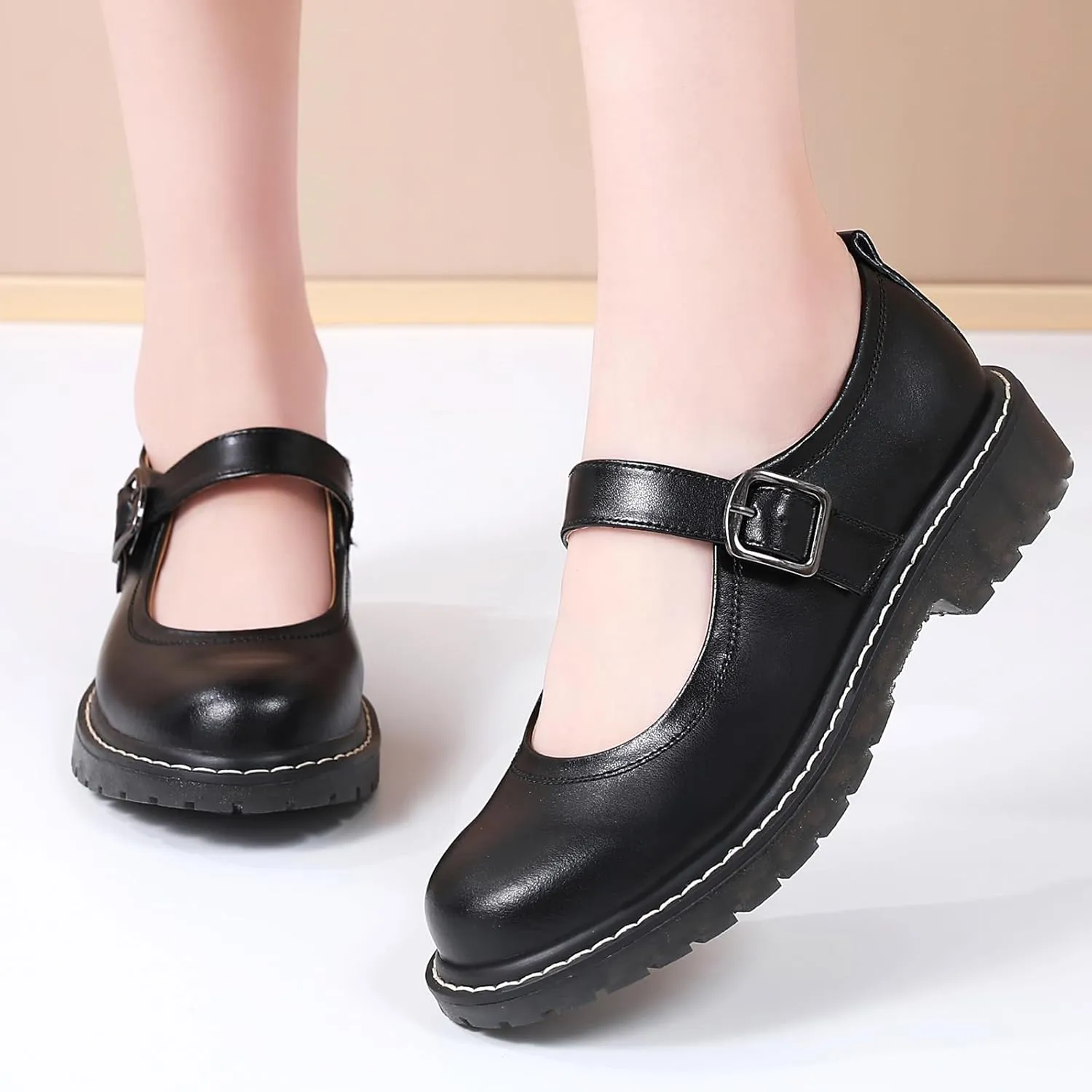 Mary Jane Shoes Women Mary Janes for Women Flats Oxford Round Toe Non-Slip Casual Shoes Comfortable Dress Shoes Cute School Shoes for Teen Girls Womens Ladies