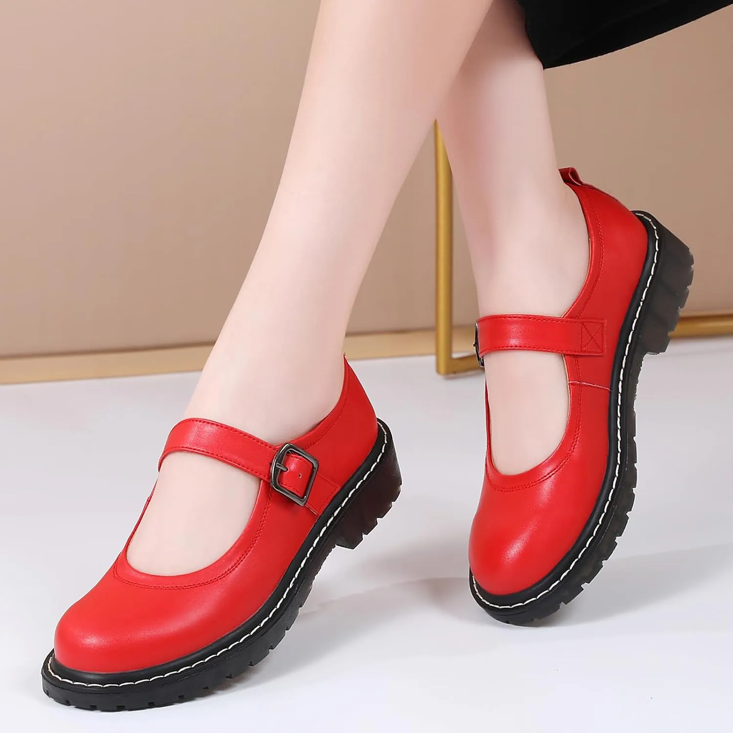Mary Jane Shoes Women Mary Janes for Women Flats Oxford Round Toe Non-Slip Casual Shoes Comfortable Dress Shoes Cute School Shoes for Teen Girls Womens Ladies