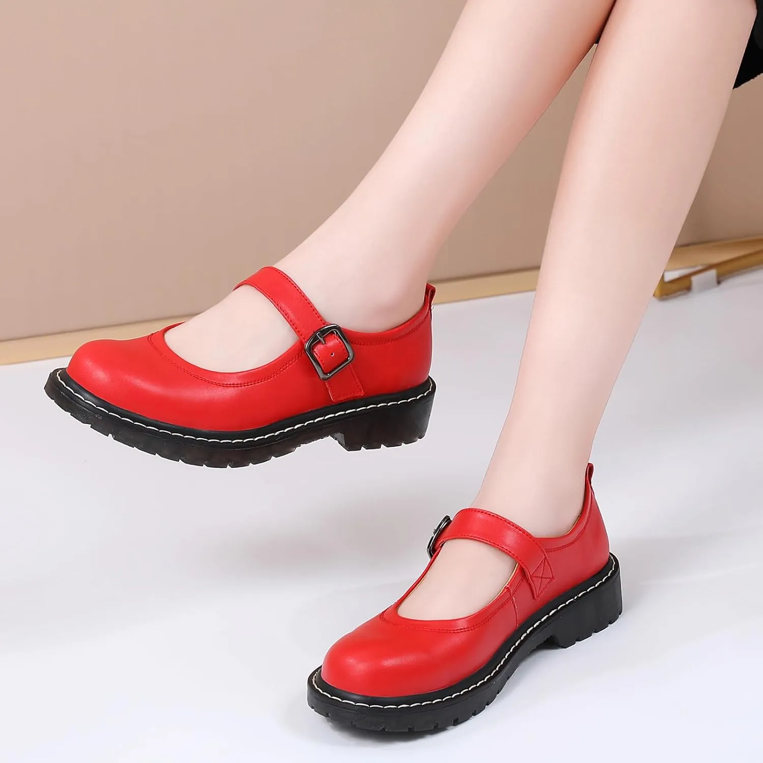 Mary Jane Shoes Women Mary Janes for Women Flats Oxford Round Toe Non-Slip Casual Shoes Comfortable Dress Shoes Cute School Shoes for Teen Girls Womens Ladies