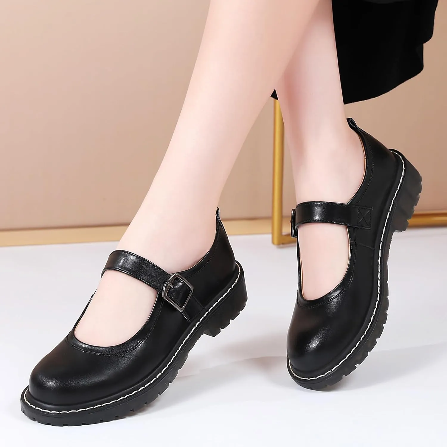 Mary Jane Shoes Women Mary Janes for Women Flats Oxford Round Toe Non-Slip Casual Shoes Comfortable Dress Shoes Cute School Shoes for Teen Girls Womens Ladies