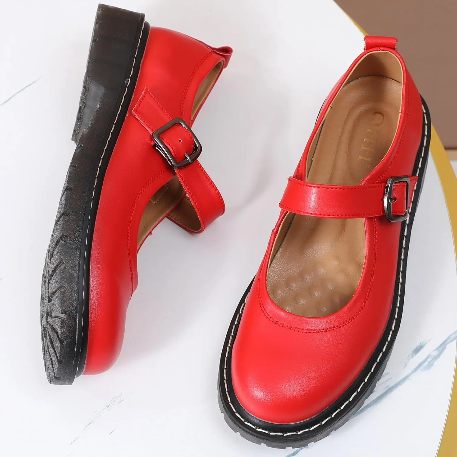 Mary Jane Shoes Women Mary Janes for Women Flats Oxford Round Toe Non-Slip Casual Shoes Comfortable Dress Shoes Cute School Shoes for Teen Girls Womens Ladies