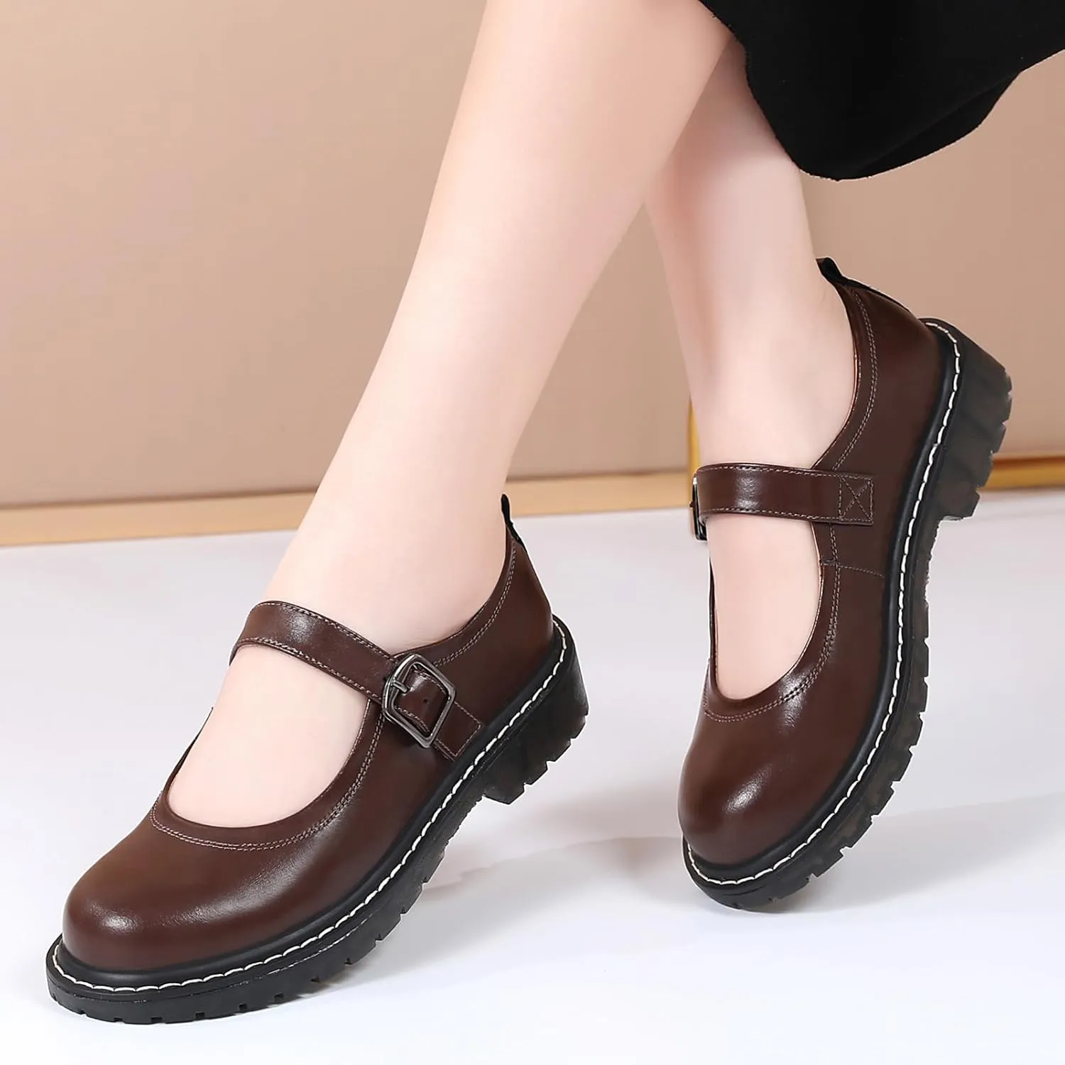 Mary Jane Shoes Women Mary Janes for Women Flats Oxford Round Toe Non-Slip Casual Shoes Comfortable Dress Shoes Cute School Shoes for Teen Girls Womens Ladies