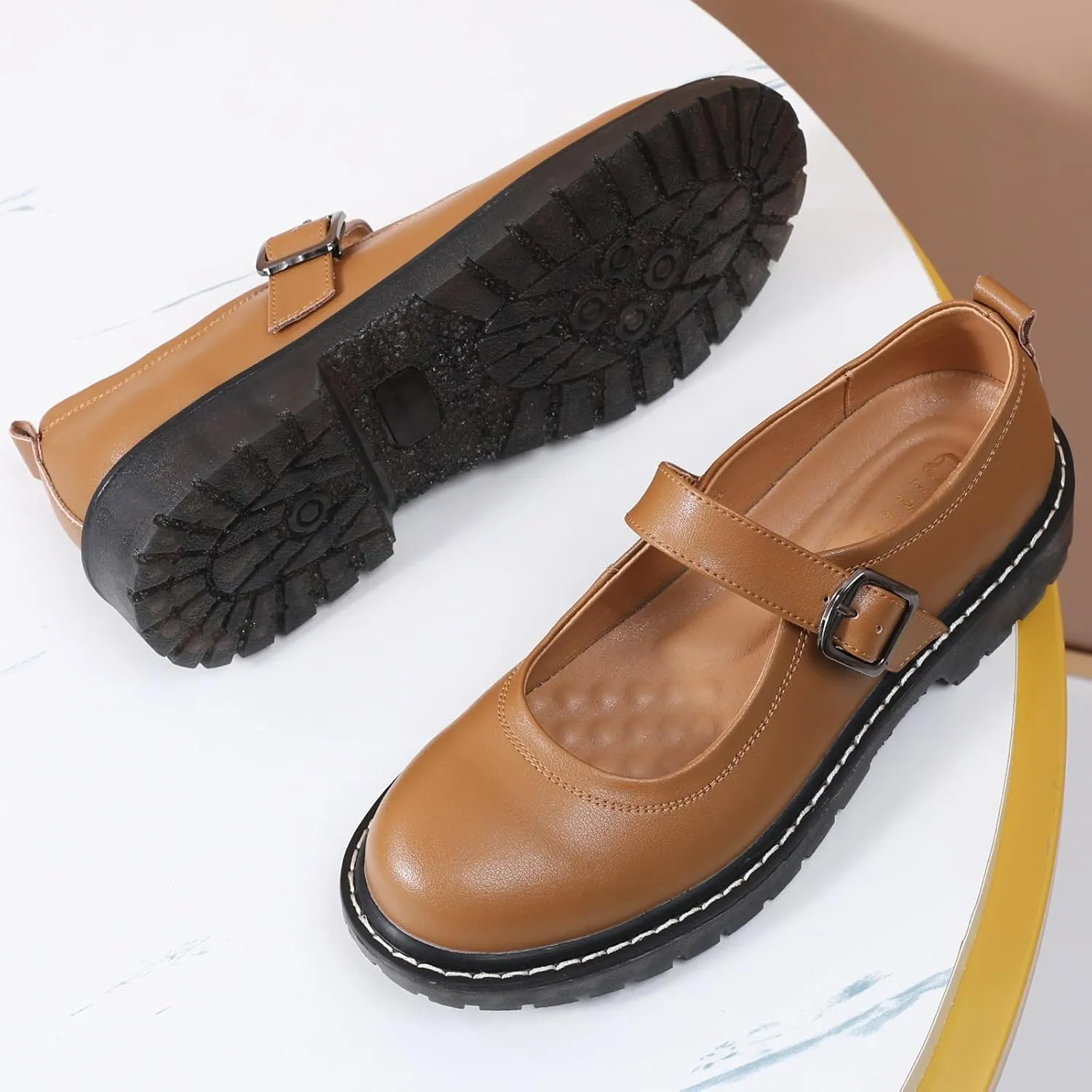 Mary Jane Shoes Women Mary Janes for Women Flats Oxford Round Toe Non-Slip Casual Shoes Comfortable Dress Shoes Cute School Shoes for Teen Girls Womens Ladies