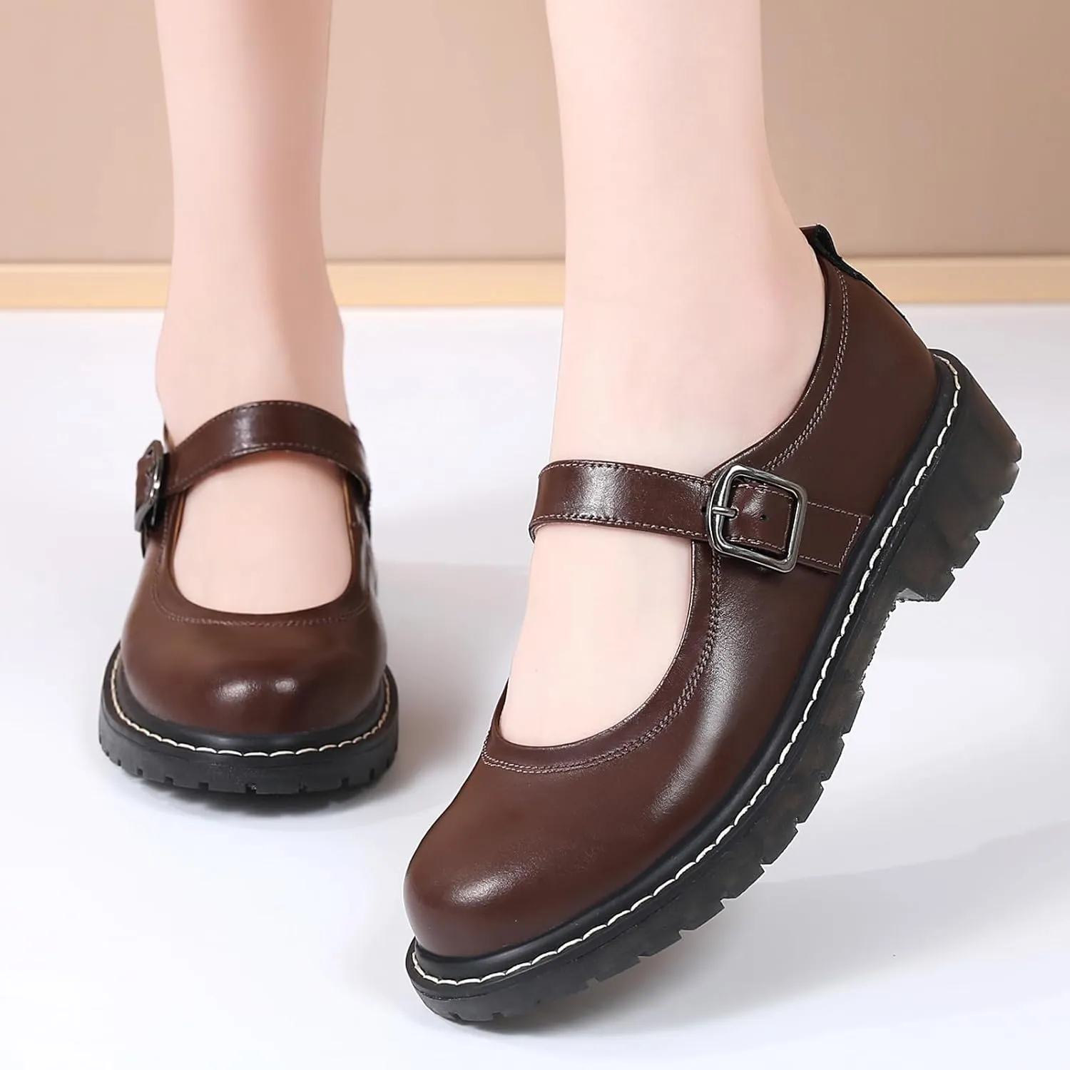 Mary Jane Shoes Women Mary Janes for Women Flats Oxford Round Toe Non-Slip Casual Shoes Comfortable Dress Shoes Cute School Shoes for Teen Girls Womens Ladies