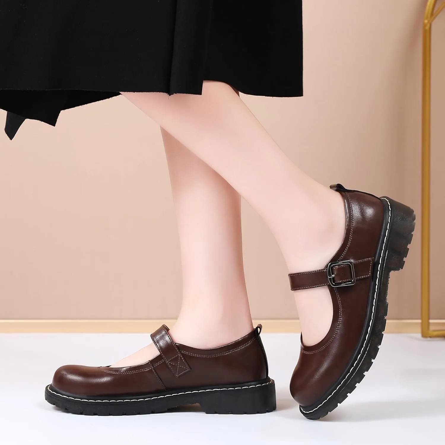 Mary Jane Shoes Women Mary Janes for Women Flats Oxford Round Toe Non-Slip Casual Shoes Comfortable Dress Shoes Cute School Shoes for Teen Girls Womens Ladies