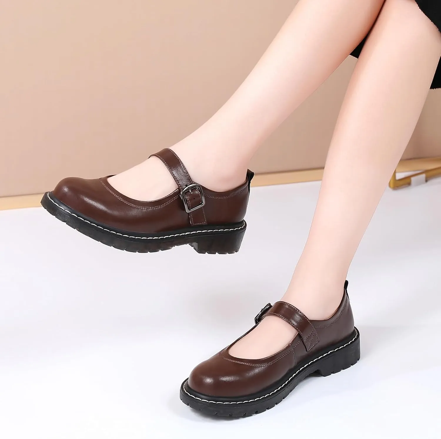 Mary Jane Shoes Women Mary Janes for Women Flats Oxford Round Toe Non-Slip Casual Shoes Comfortable Dress Shoes Cute School Shoes for Teen Girls Womens Ladies
