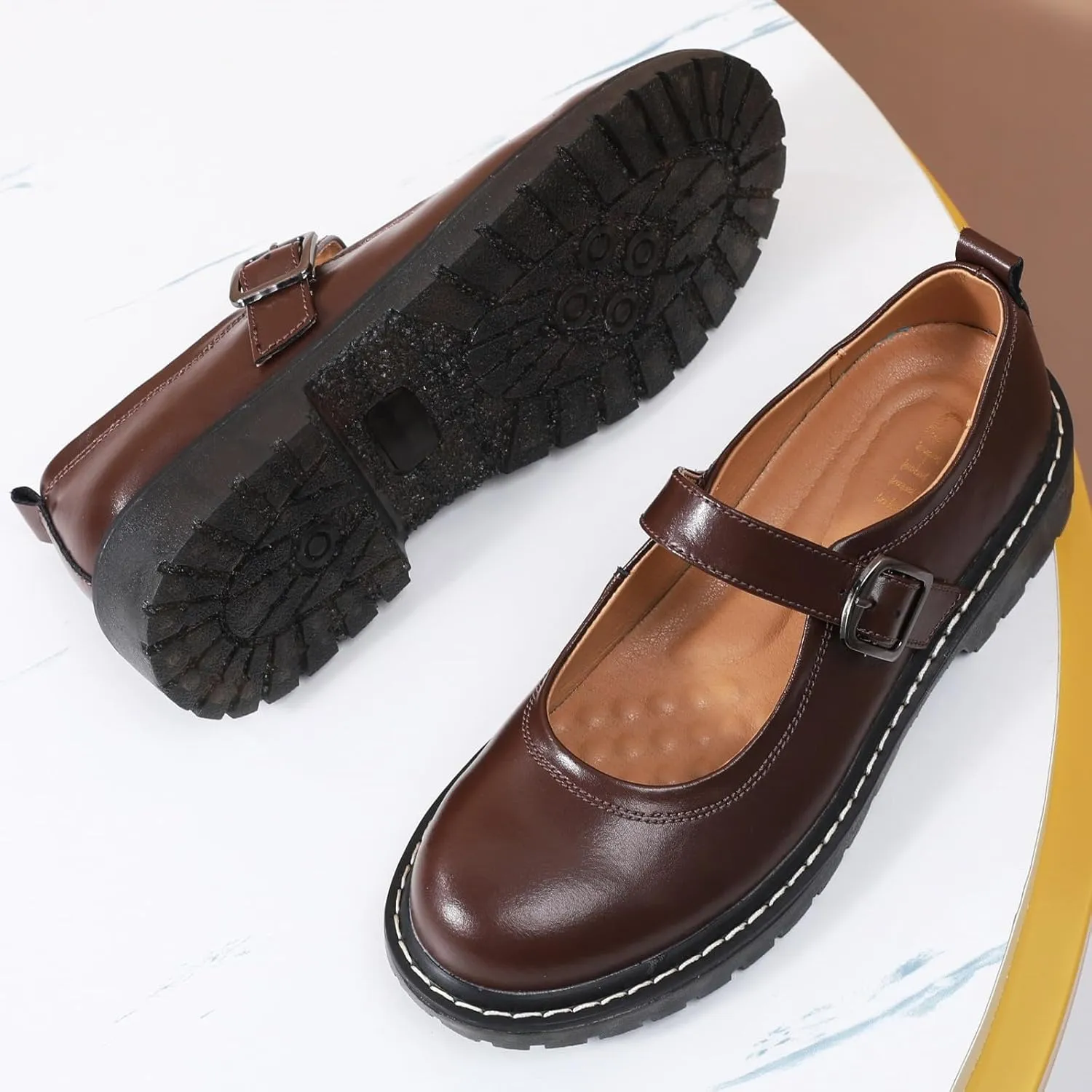 Mary Jane Shoes Women Mary Janes for Women Flats Oxford Round Toe Non-Slip Casual Shoes Comfortable Dress Shoes Cute School Shoes for Teen Girls Womens Ladies