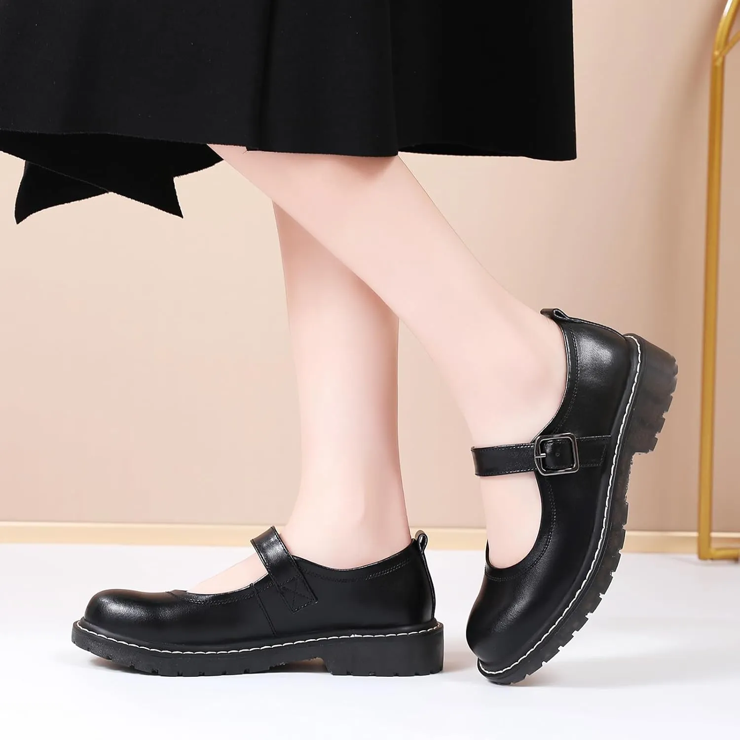Mary Jane Shoes Women Mary Janes for Women Flats Oxford Round Toe Non-Slip Casual Shoes Comfortable Dress Shoes Cute School Shoes for Teen Girls Womens Ladies