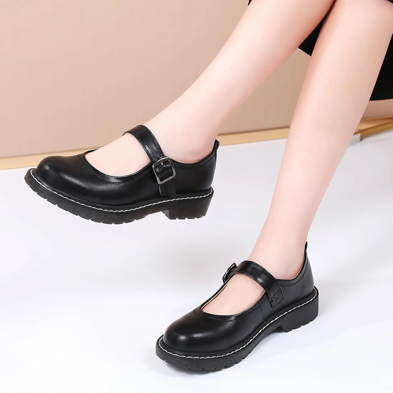 Mary Jane Shoes Women Mary Janes for Women Flats Oxford Round Toe Non-Slip Casual Shoes Comfortable Dress Shoes Cute School Shoes for Teen Girls Womens Ladies