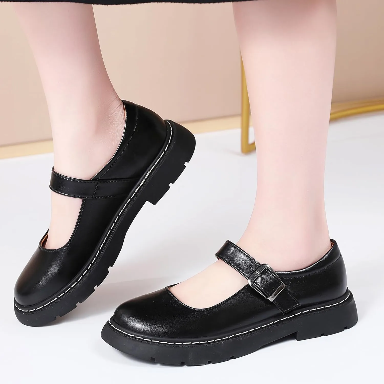 Mary Jane Shoes Women Platform Non-Slip Classics Round Toe Ankle Strap Comfort Casual Dress Work Mary Jane Flats Shoes