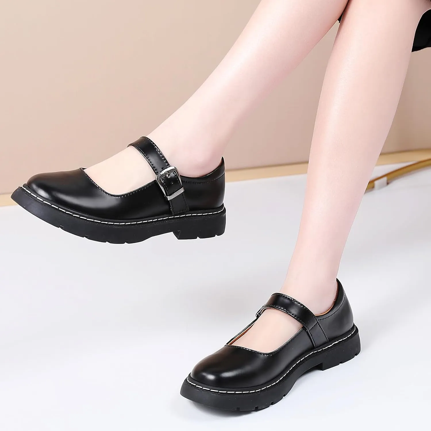Mary Jane Shoes Women Platform Non-Slip Classics Round Toe Ankle Strap Comfort Casual Dress Work Mary Jane Flats Shoes