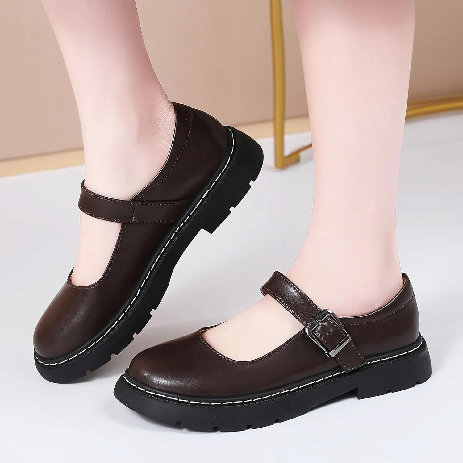 Mary Jane Shoes Women Platform Non-Slip Classics Round Toe Ankle Strap Comfort Casual Dress Work Mary Jane Flats Shoes