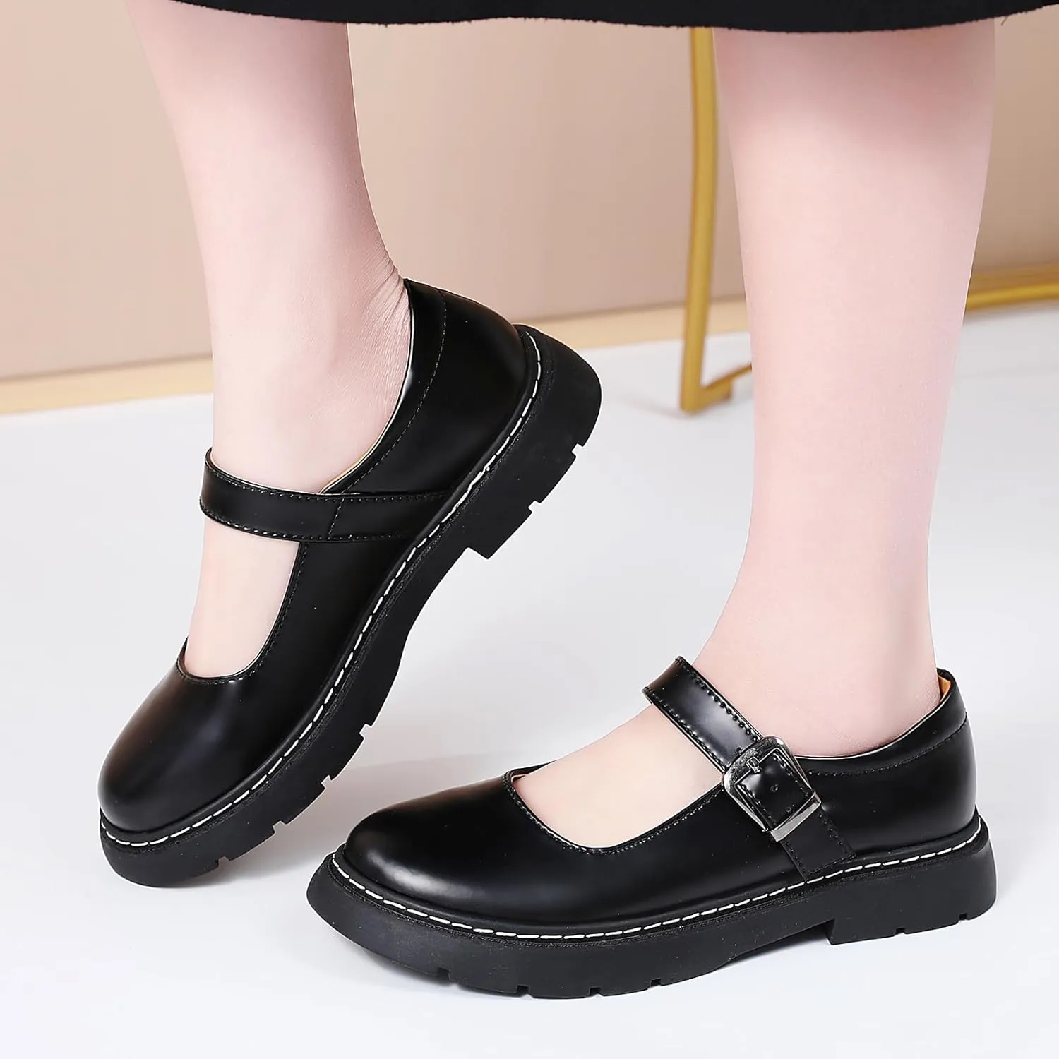 Mary Jane Shoes Women Platform Non-Slip Classics Round Toe Ankle Strap Comfort Casual Dress Work Mary Jane Flats Shoes