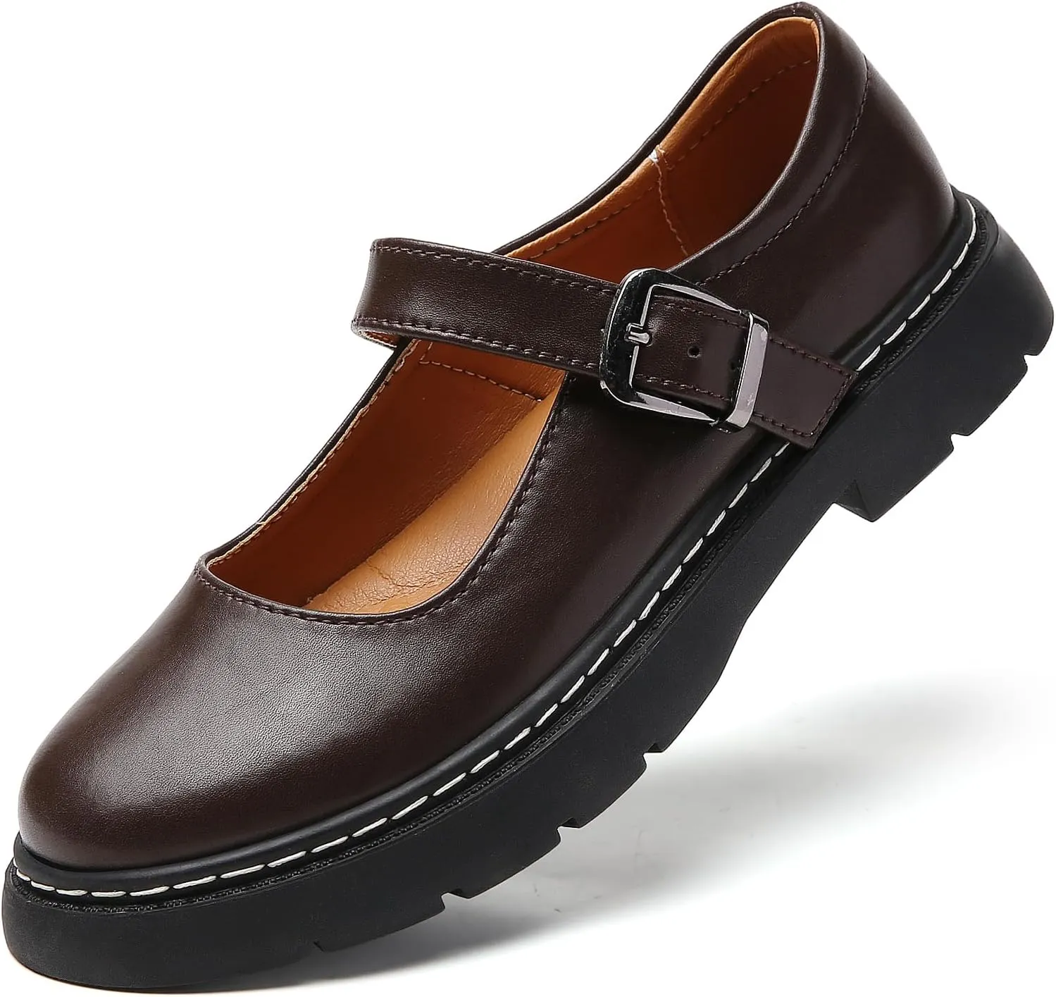 Mary Jane Shoes Women Platform Non-Slip Classics Round Toe Ankle Strap Comfort Casual Dress Work Mary Jane Flats Shoes