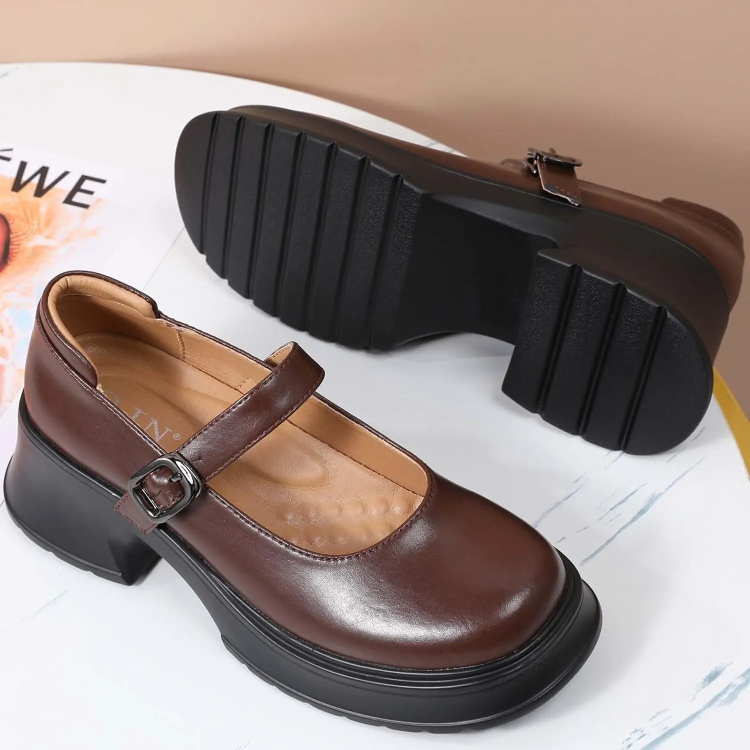 Mary Janes for Women Chunky Platform Mary Jane Heels Comfortable Dress Pumps Casual Office Work Shoes