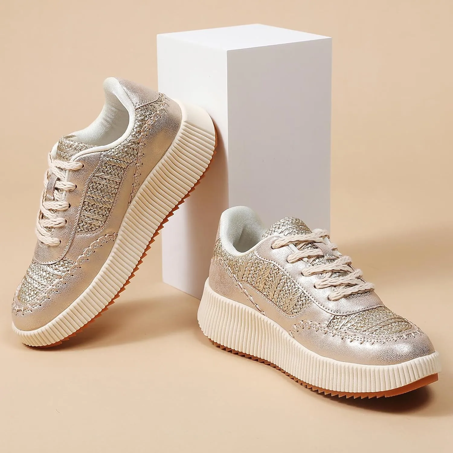 Meidiastra Women's Platform Fashion Sneakers Casual Chunky Low Top City Walking Shoes Lace UP Dolen Sneaker 2024 Orthopedic Walking Shoes with Plantar Fasciitis
