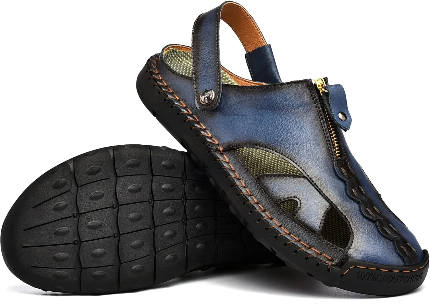 Mens Dress Leather Closed Hollowed Sandals,Mens Suede Backless Loafers,Outdoor Leather Closed Toe Beach Shoes