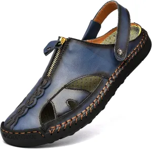 Mens Dress Leather Closed Hollowed Sandals,Mens Suede Backless Loafers,Outdoor Leather Closed Toe Beach Shoes