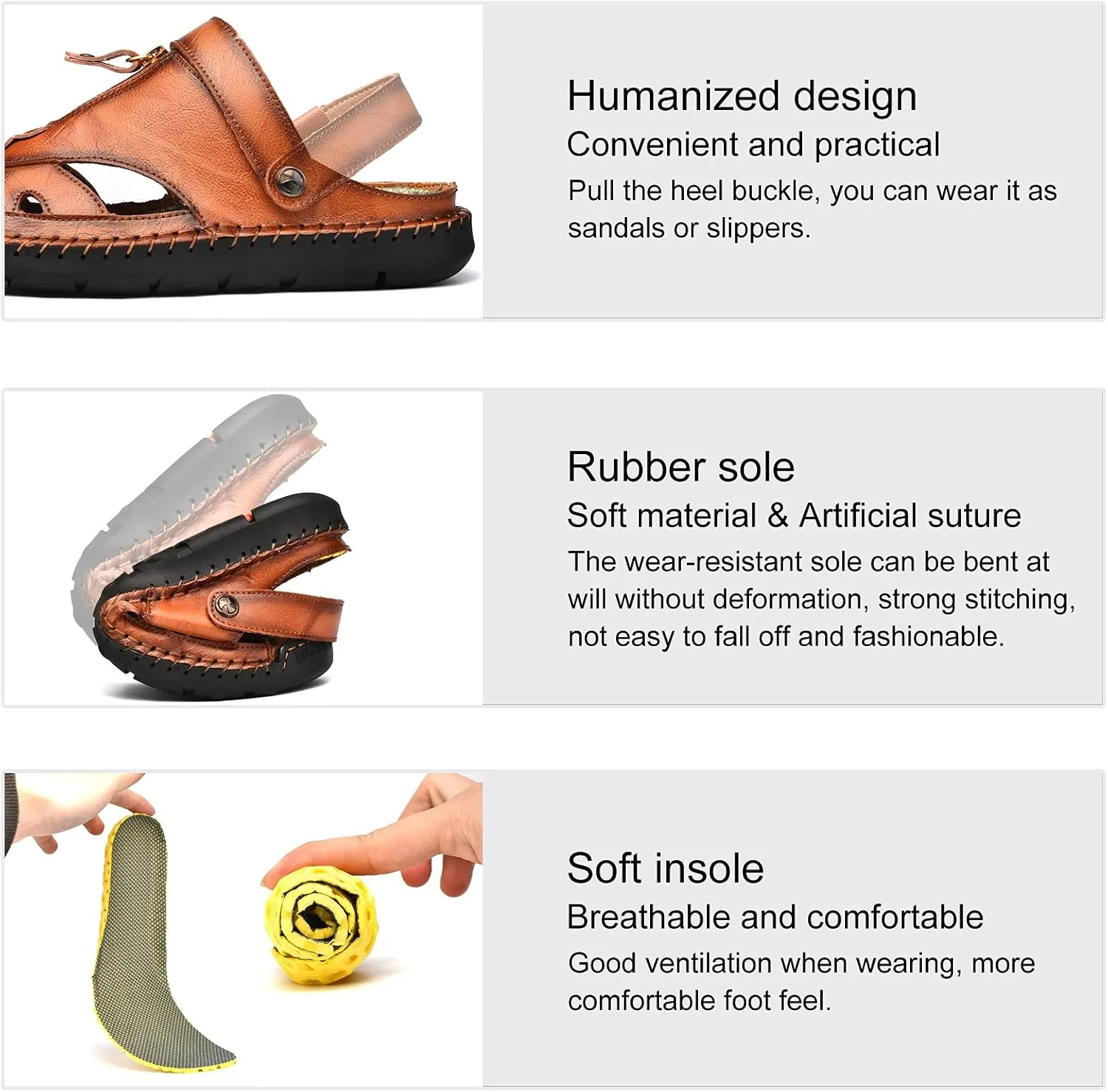 Mens Dress Leather Closed Hollowed Sandals,Mens Suede Backless Loafers,Outdoor Leather Closed Toe Beach Shoes