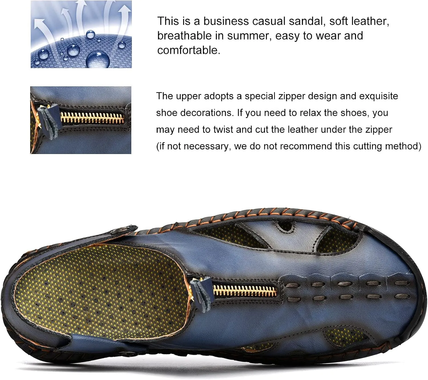 Mens Dress Leather Closed Hollowed Sandals,Mens Suede Backless Loafers,Outdoor Leather Closed Toe Beach Shoes