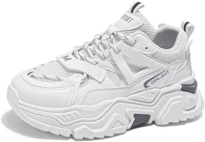 Men's Fashionable Chunky Sneakers - Breathable Mesh & Leather Upper, Trendy Design for Casual Wear
