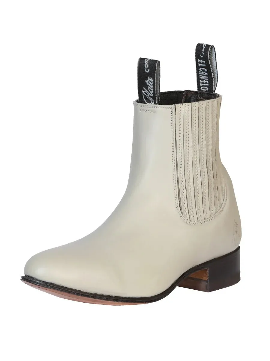 Men's Genuine Deer Leather Classic Pull-On Ankle Boots 'El Canelo' Oyster 233