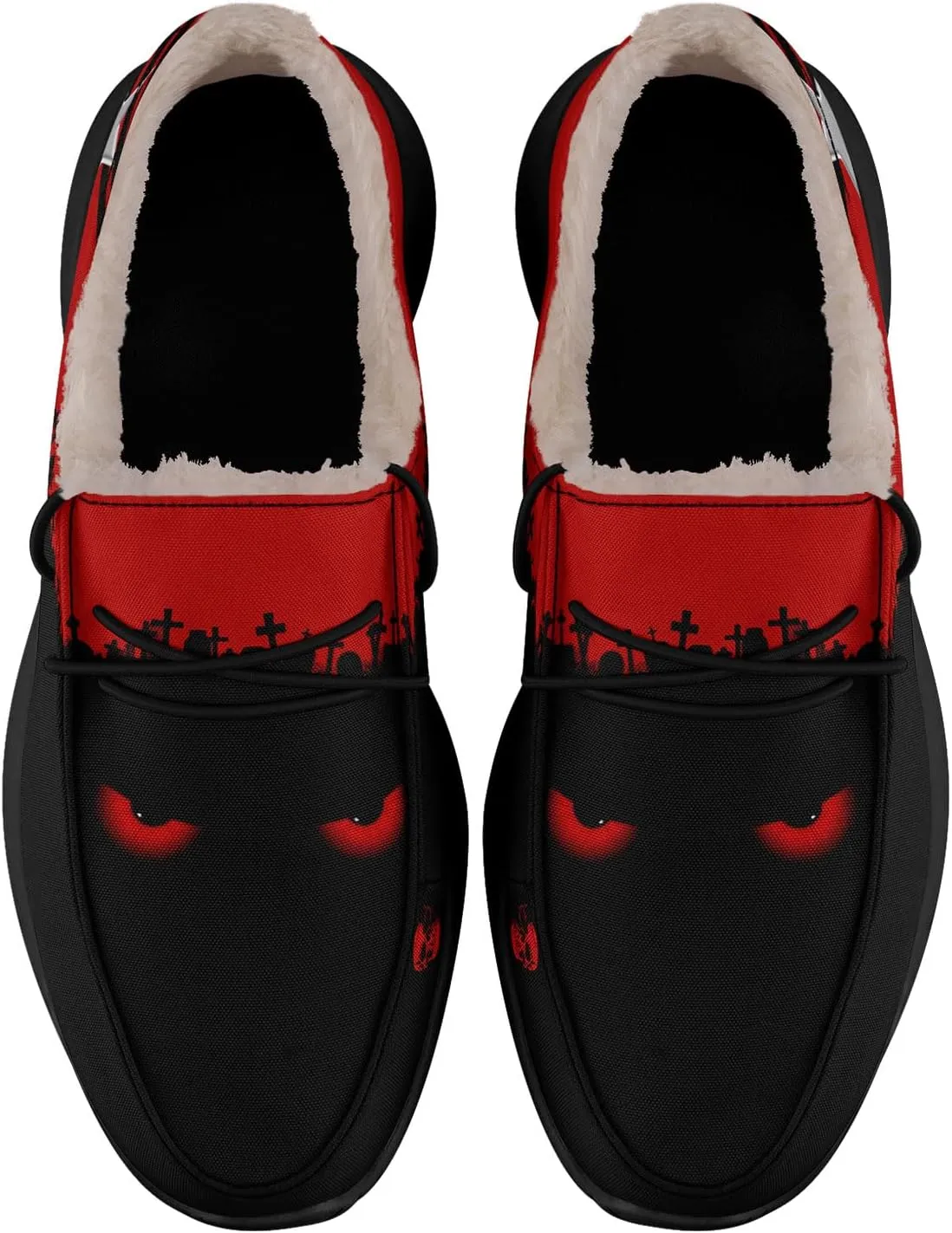 Men's Gothic Casual Loafers, Skull Canvas Fur Lined Slip On Shoes Moccasins Confortable Lace Up Warm Winter Shoes for Women