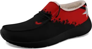 Men's Gothic Casual Loafers, Skull Canvas Fur Lined Slip On Shoes Moccasins Confortable Lace Up Warm Winter Shoes for Women