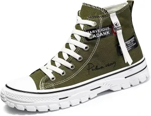 Men's High Top Canvas Shoes Casual Walking Skate Sneakers for Men Fashion Trendy Comfort Shoes with Soft Out-Sole