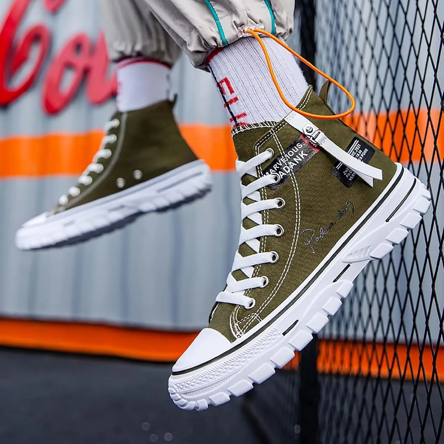 Men's High Top Canvas Shoes Casual Walking Skate Sneakers for Men Fashion Trendy Comfort Shoes with Soft Out-Sole