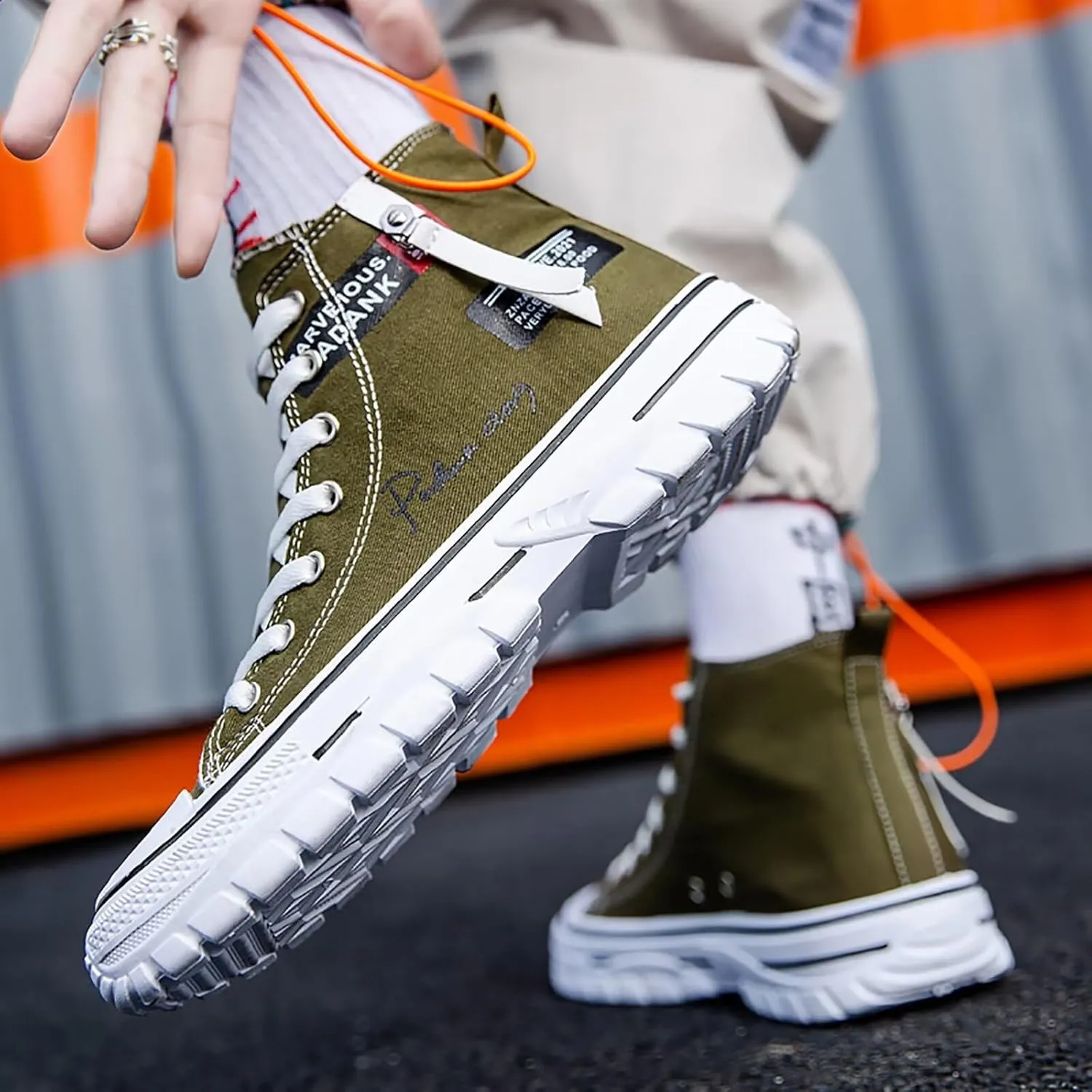 Men's High Top Canvas Shoes Casual Walking Skate Sneakers for Men Fashion Trendy Comfort Shoes with Soft Out-Sole