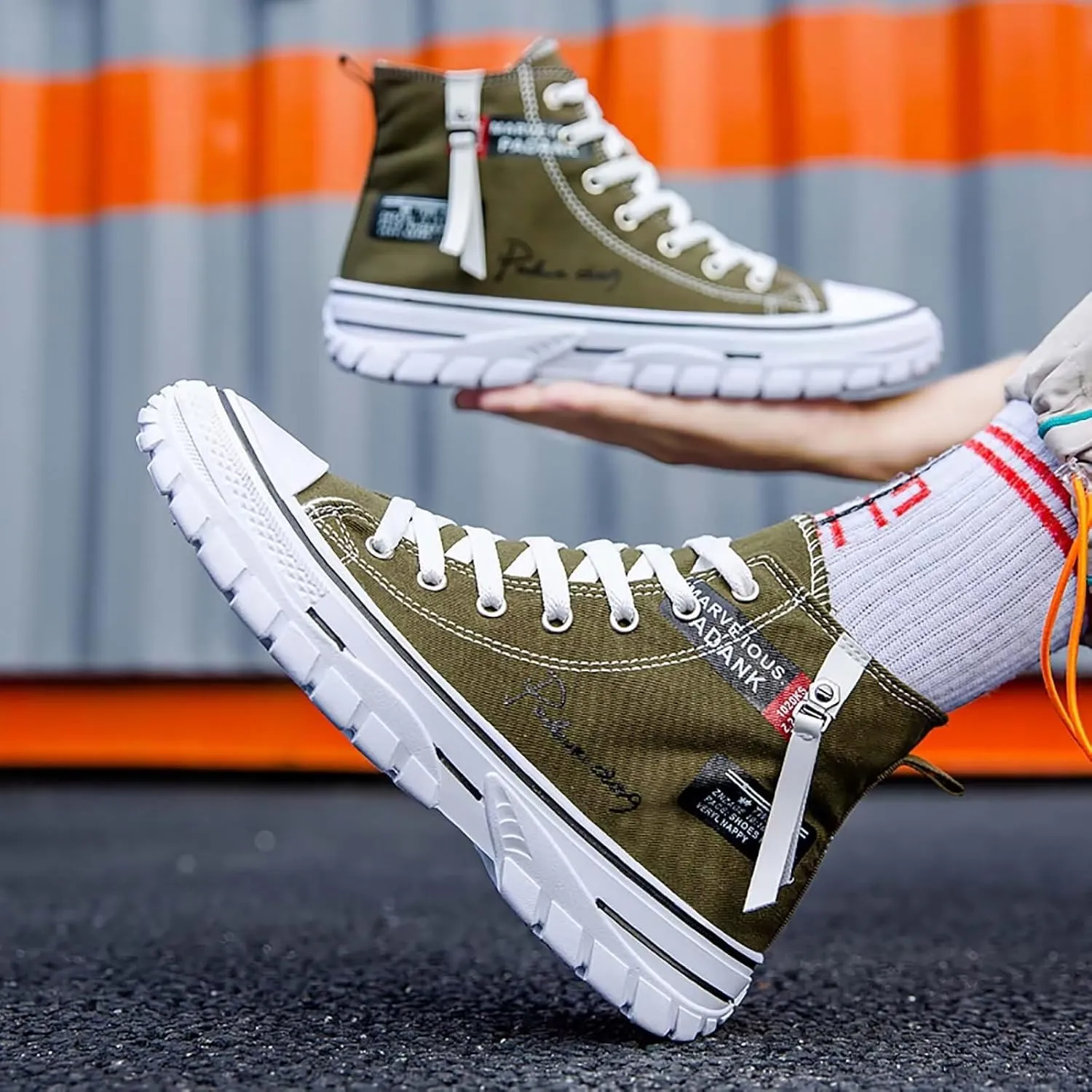 Men's High Top Canvas Shoes Casual Walking Skate Sneakers for Men Fashion Trendy Comfort Shoes with Soft Out-Sole