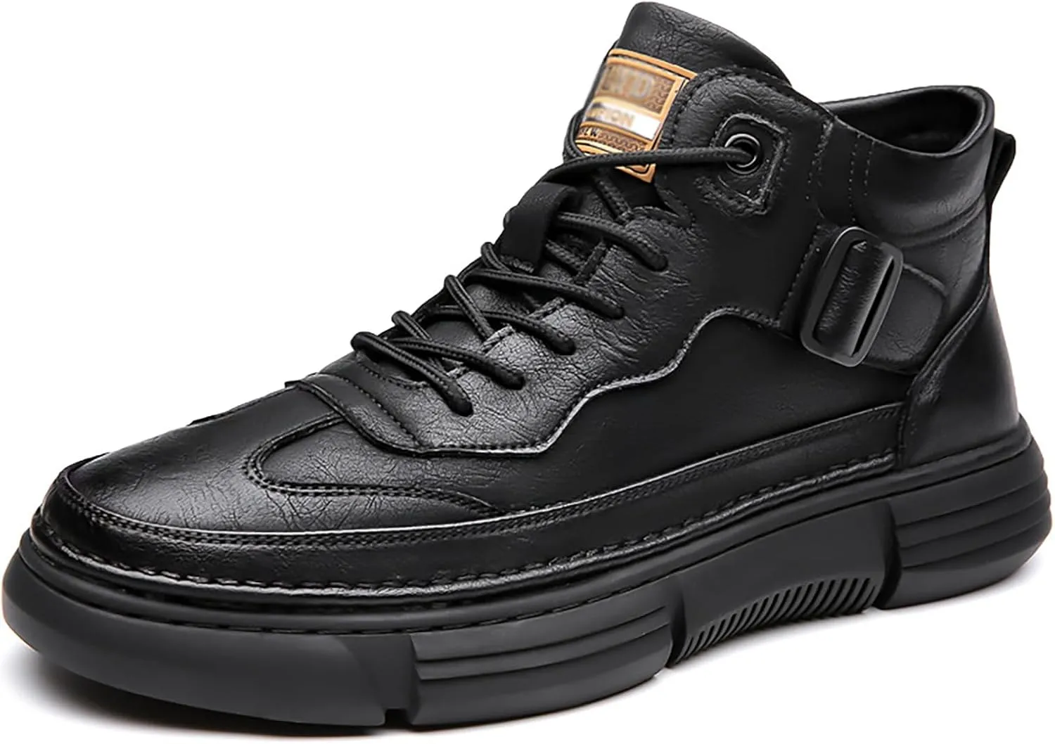 Men's Lace Up Hand Stitching High Top Hiking Boots,Fashion Buckle Outdoor Ankle Boots,Warm Thermal Comfortable Lightweight Waterproof Non-Slip Travel Walking Shoes