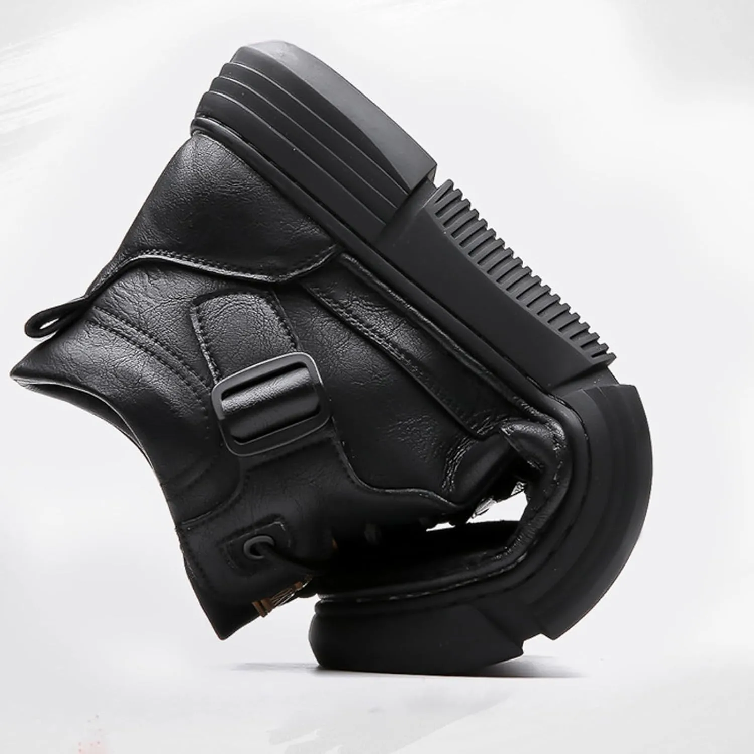 Men's Lace Up Hand Stitching High Top Hiking Boots,Fashion Buckle Outdoor Ankle Boots,Warm Thermal Comfortable Lightweight Waterproof Non-Slip Travel Walking Shoes