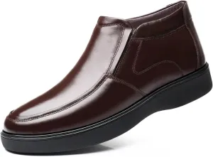 Men's Leathe Shoes, Fur Lining Casual Cowhide Slip on Loafers Shoes Winter High Top Cotton Shoes Warm Non-Slip Walking Comfortable Mens Shoes
