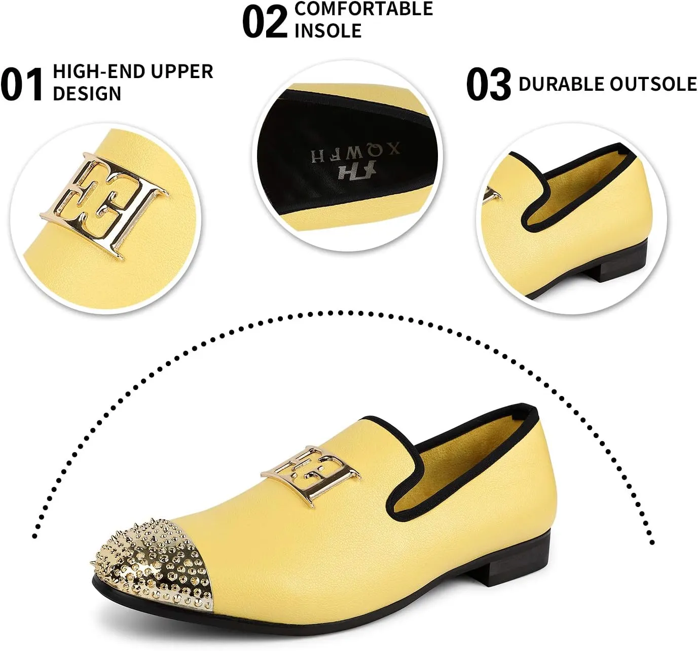 Mens Leather Loafers Spiked Dress Shoes with Gold Buckle Penny Slip-On Luxury Men Wedding Party Prom Shoes