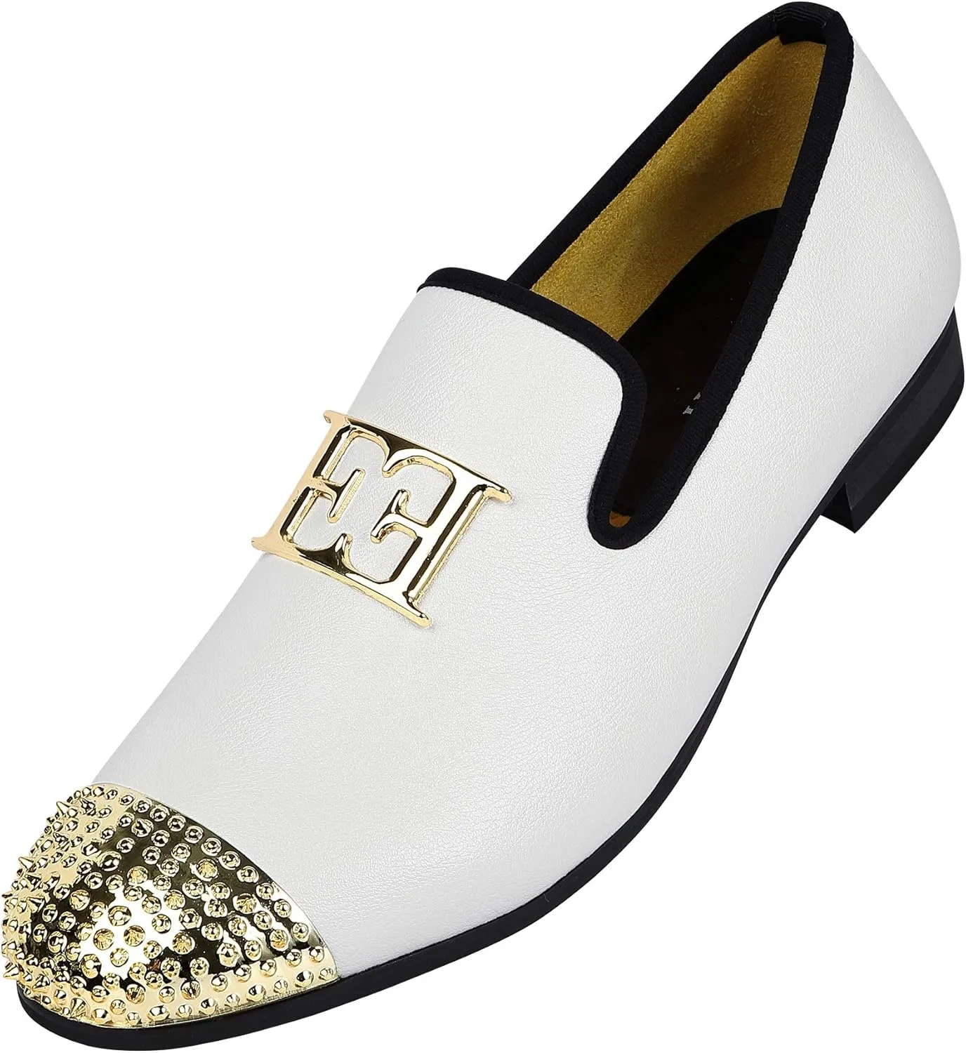 Mens Leather Loafers Spiked Dress Shoes with Gold Buckle Penny Slip-On Luxury Men Wedding Party Prom Shoes