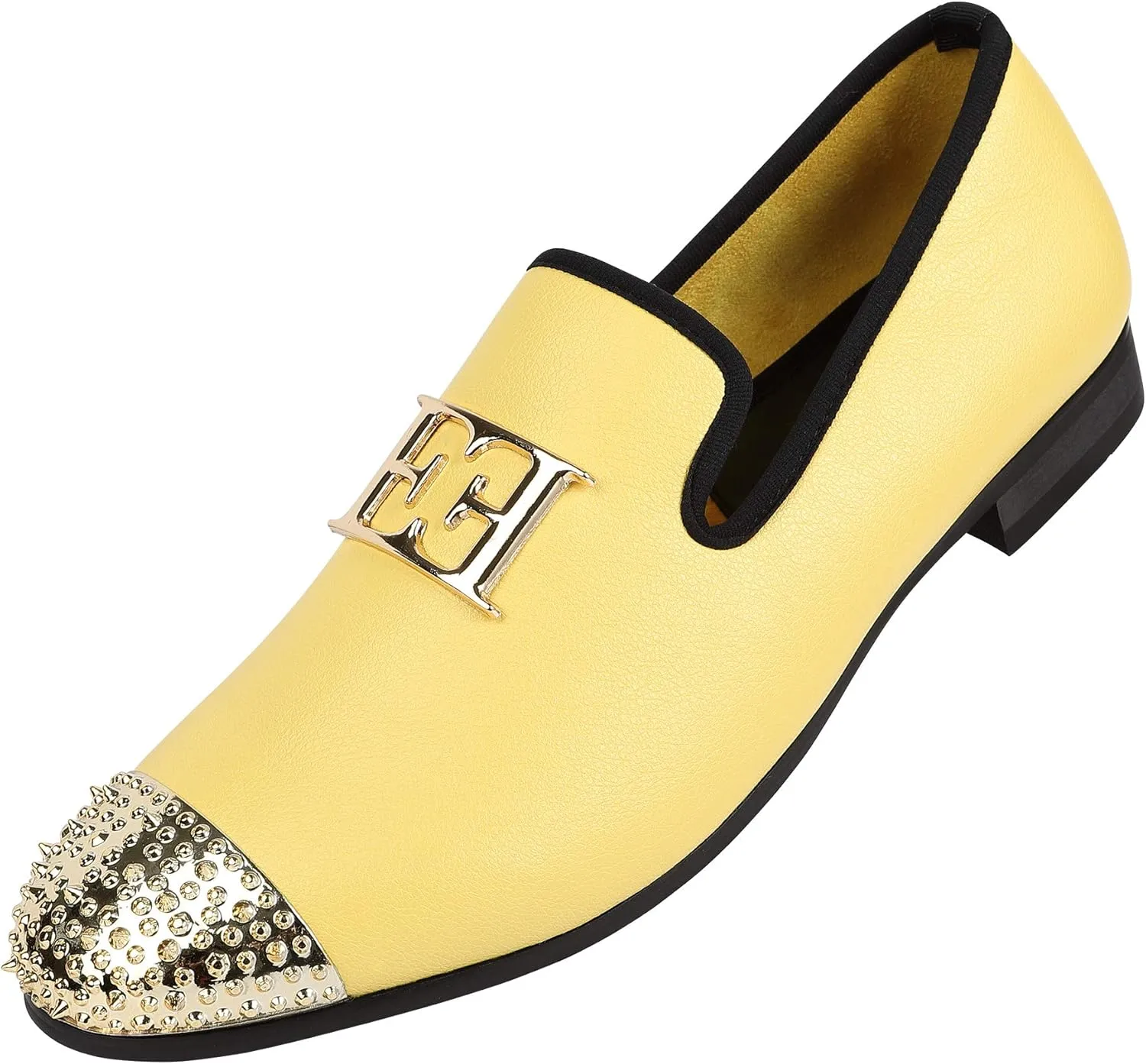 Mens Leather Loafers Spiked Dress Shoes with Gold Buckle Penny Slip-On Luxury Men Wedding Party Prom Shoes