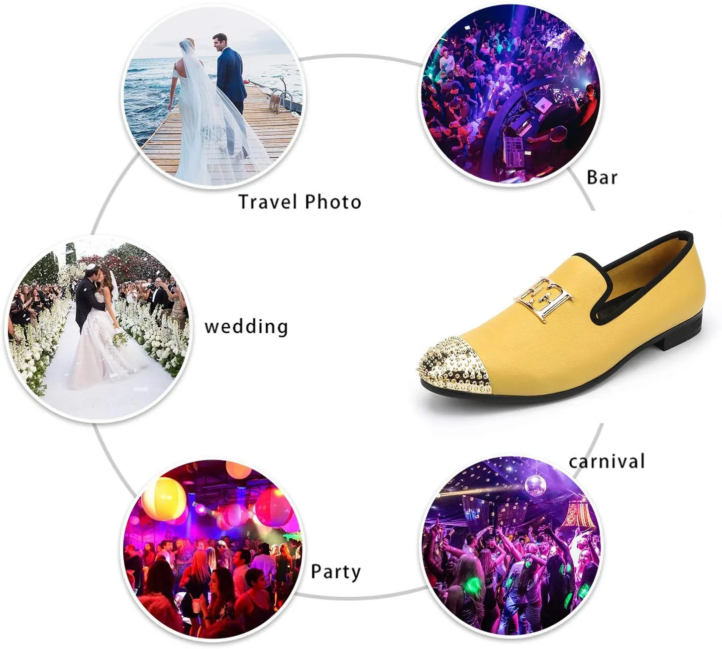 Mens Leather Loafers Spiked Dress Shoes with Gold Buckle Penny Slip-On Luxury Men Wedding Party Prom Shoes
